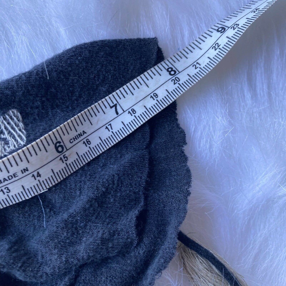 Free People Blouse Sz M Pukka Peasant Boho Gray Blue Pom Pom Tassel Short Sleeve - Picture 11 of 11